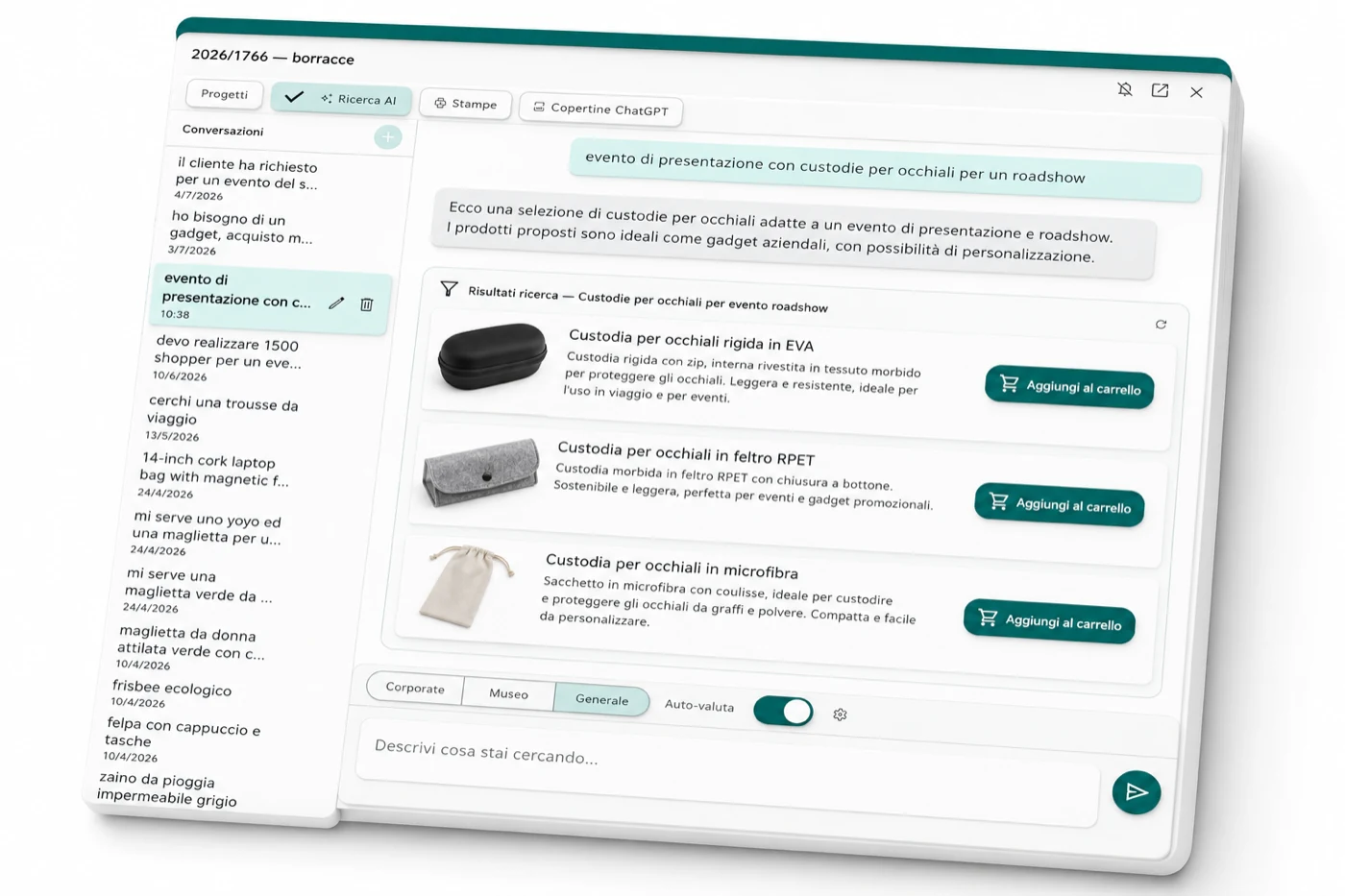 Ricerca AI di Take Order: dalla descrizione di un'esigenza ai prodotti proposti dal catalogo, pronti da aggiungere all'offerta